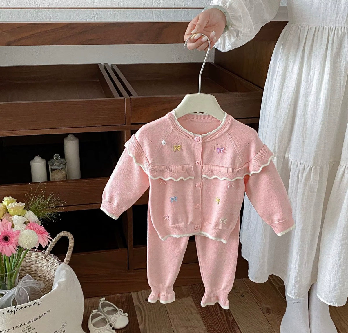 Pastel Bow Ruffle Knit Set
