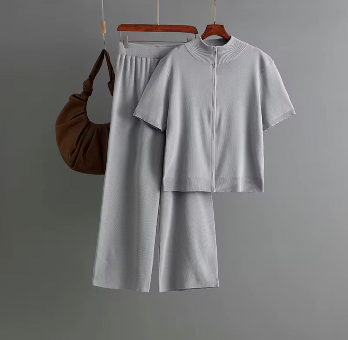 Zip-Up Knit Top & Bermuda Shorts Set