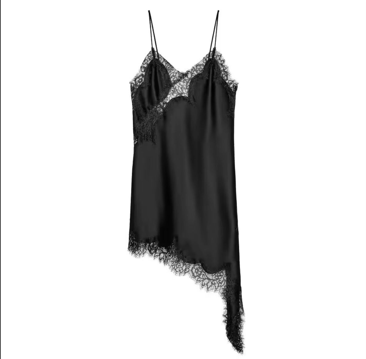 Asymmetric Lace Trim Slip Dress