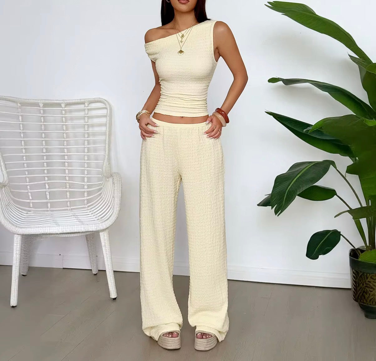 One Shoulder Wide Leg Set
