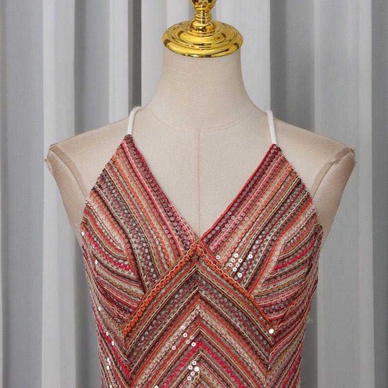 Ruby Chevron Sequin Slip Gown