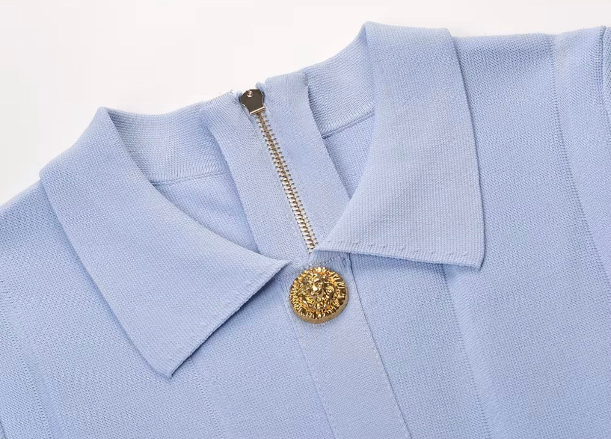 Golden Button Flare Dress