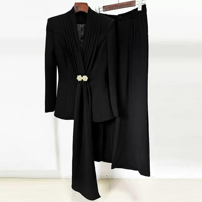 Draped Brooch Blazer Set