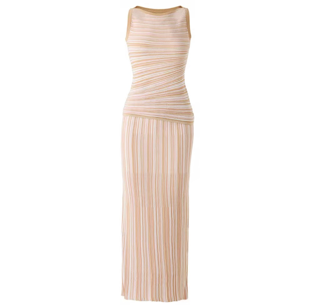 Pleated Striped Knit Maxi Dress