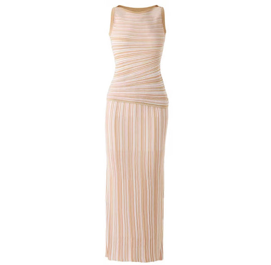 Pleated Striped Knit Maxi Dress
