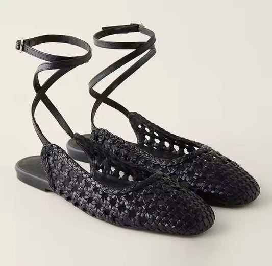 Lace-Up Woven Flats