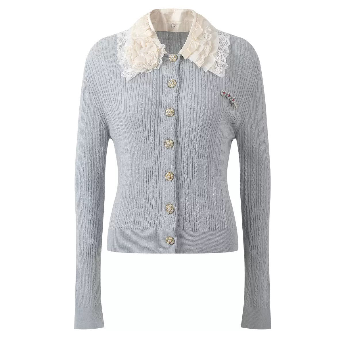 Pearl Rose Lace Collar Cardigan