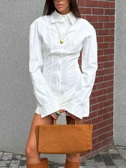 White Sculpted Shirt-Dress