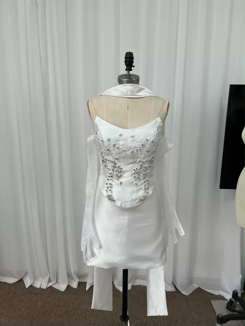 Ivory Crystal Corset Mini Dress