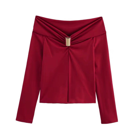 Off-Shoulder Draped Gold Accent Top
