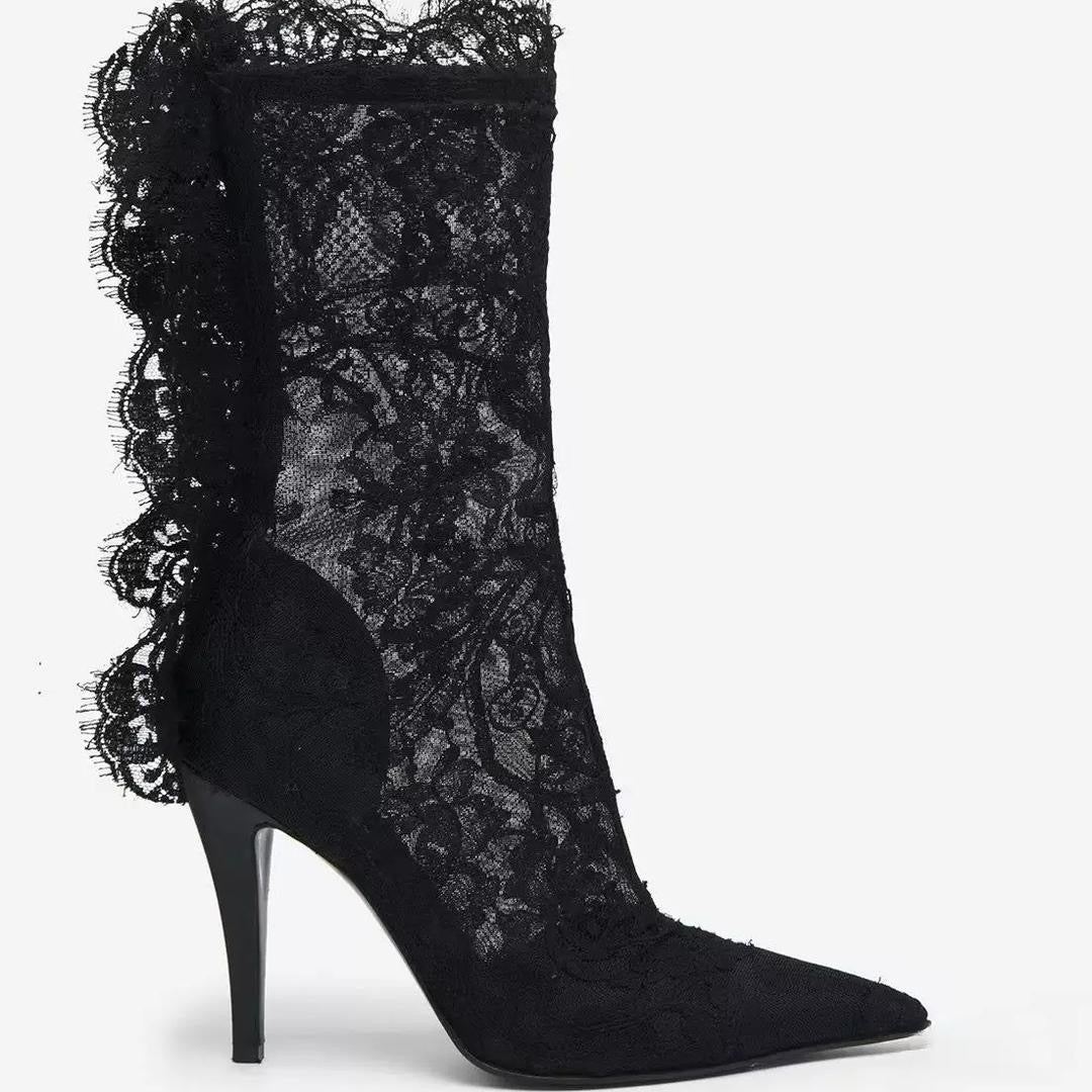 Midnight Lace Stiletto Ankle Boots