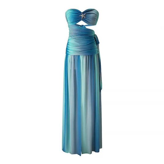 Ocean Ombre Strapless Wrap Gown