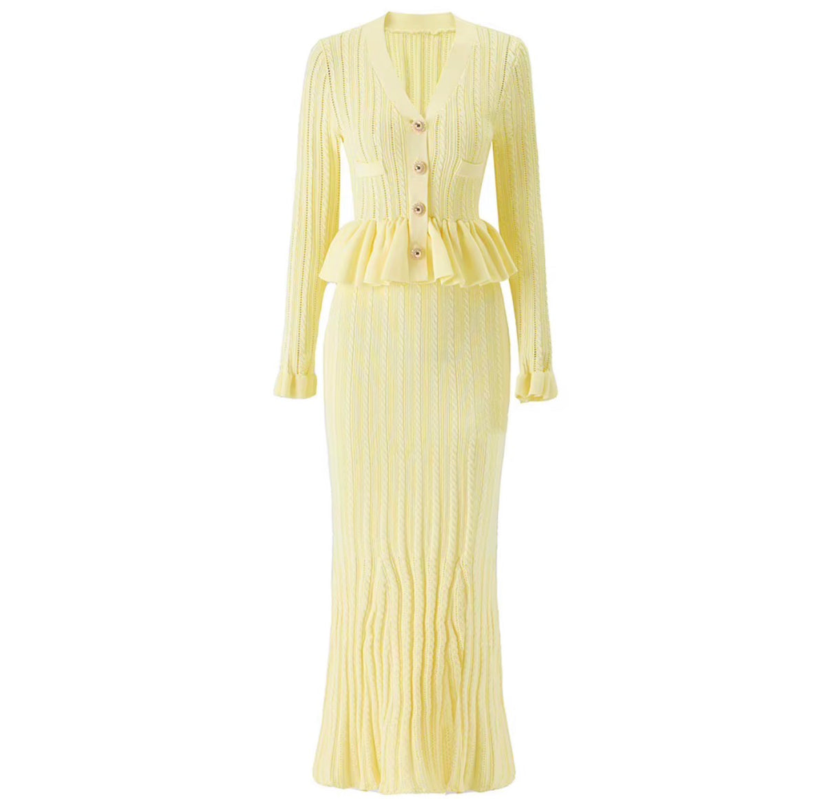 Peplum Button Knit Maxi Dress