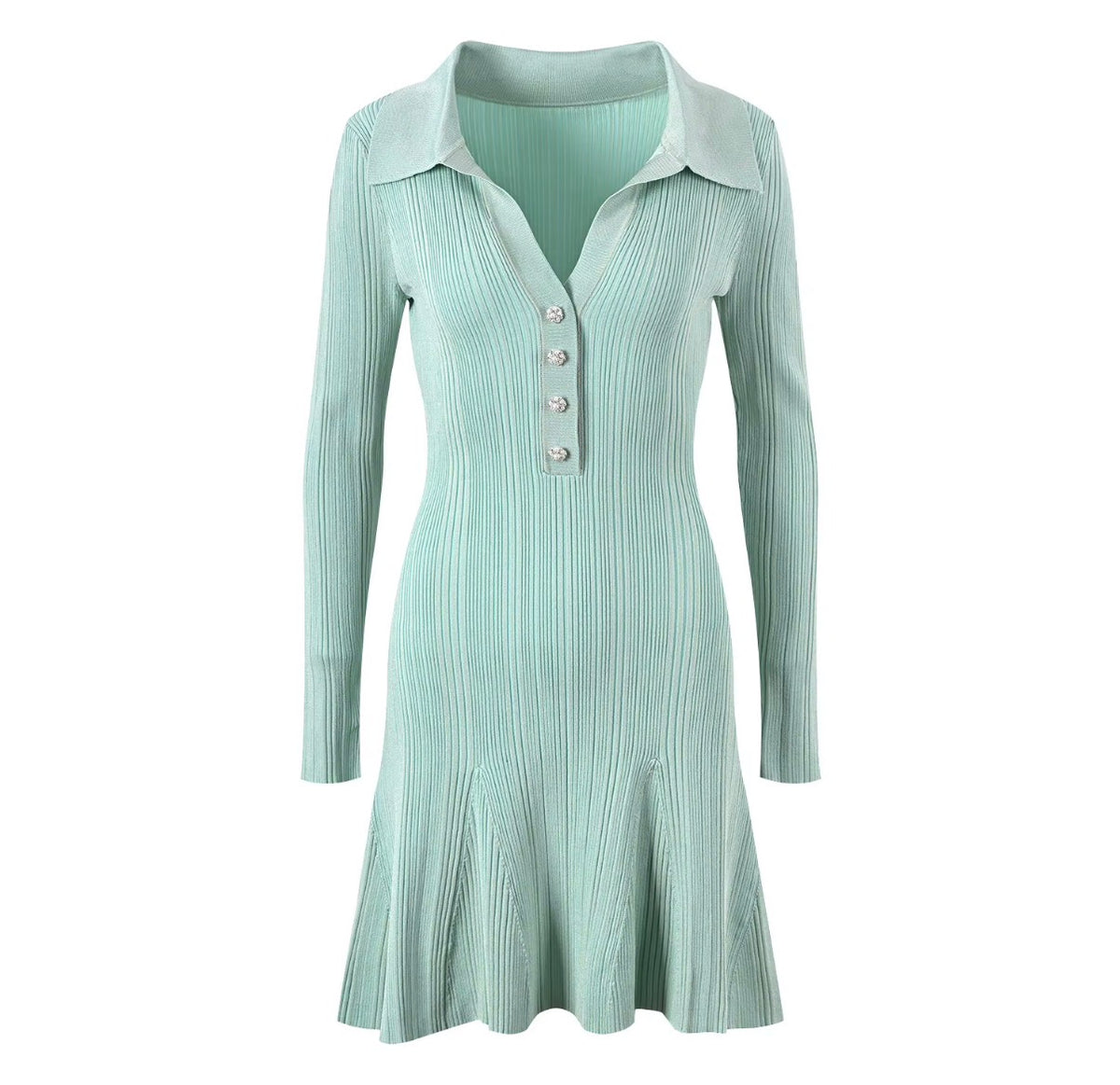 Mint Élan Ribbed Polo Mini Dress
