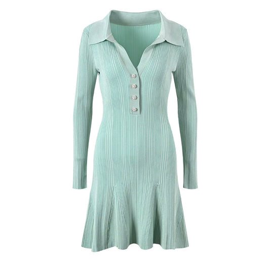 Mint Élan Ribbed Polo Mini Dress