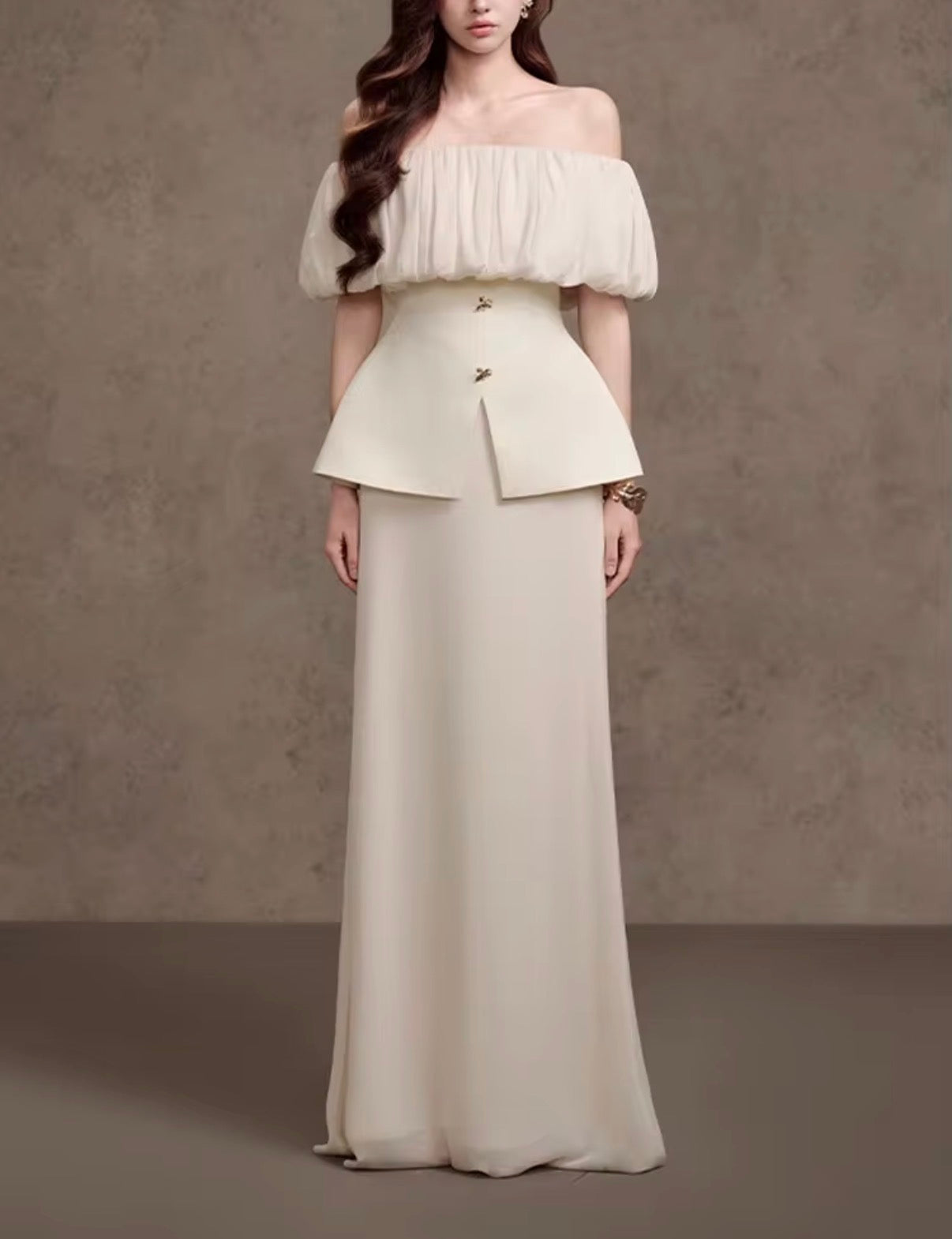 Ivory Cloud Off-Shoulder Peplum Set