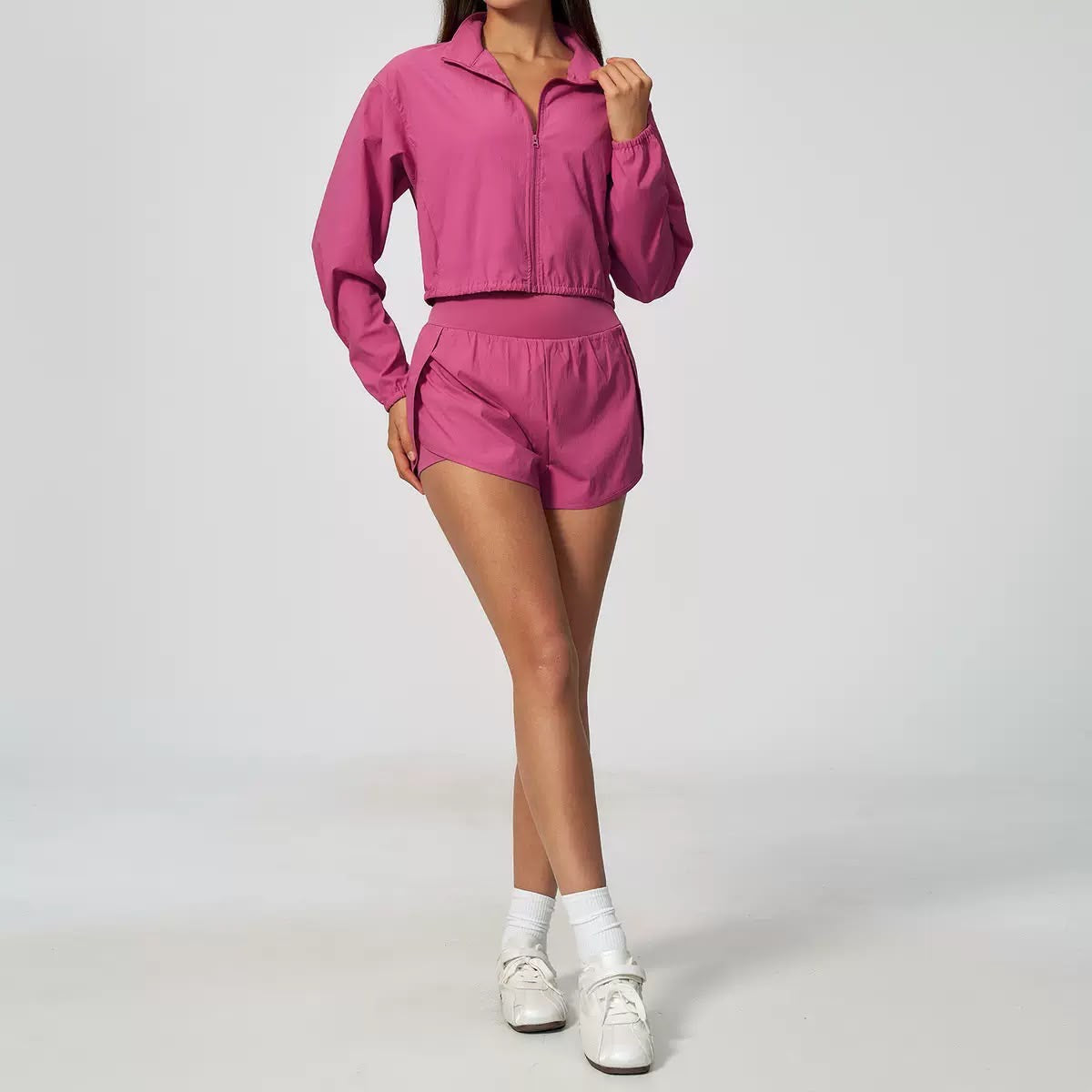 Zip-Up Active Shorts Set