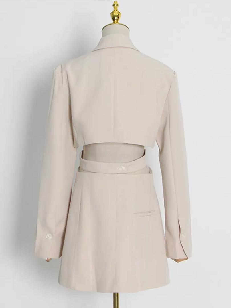 Tailored Blazer Dress with Single Button and Waist Cut-Outs