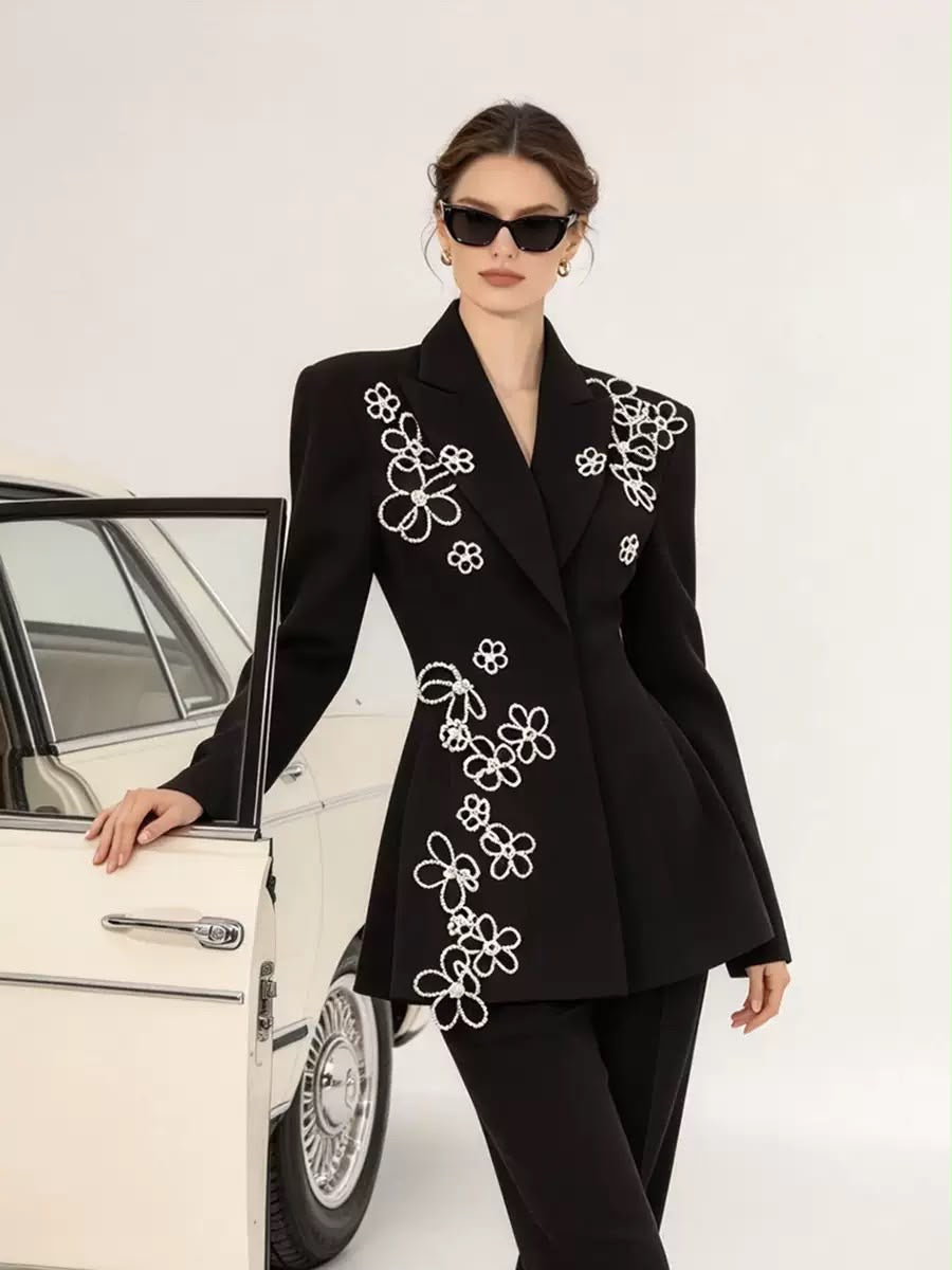 Pearl Floral Embellished Blazer