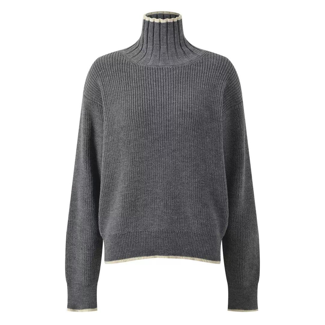 High Neck Ribbed Knit Sweater