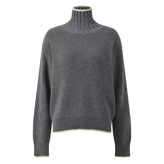 High Neck Ribbed Knit Sweater