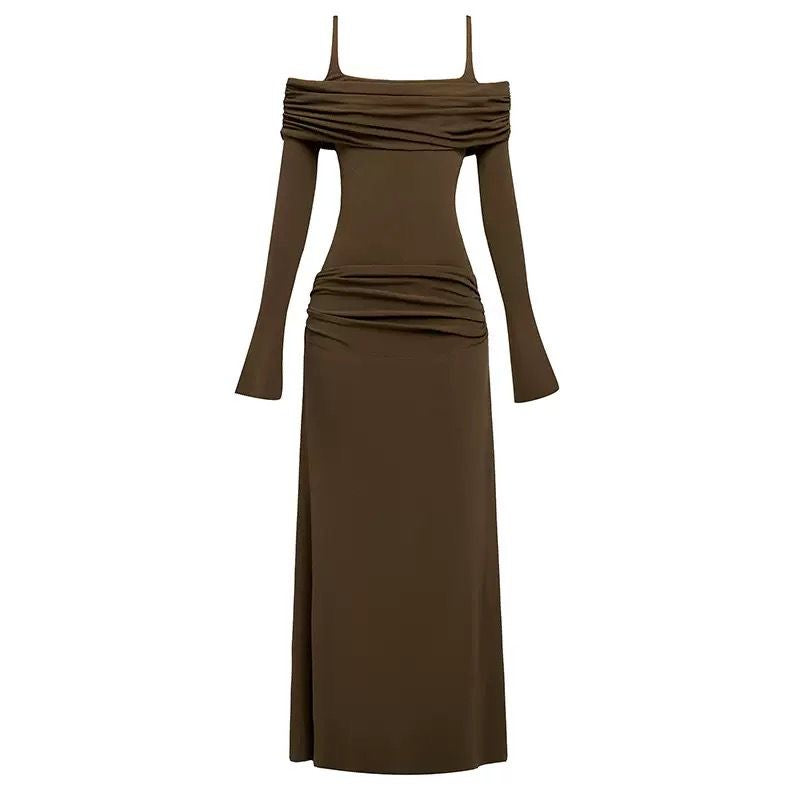 Off-shoulder maxi dress with ruched details