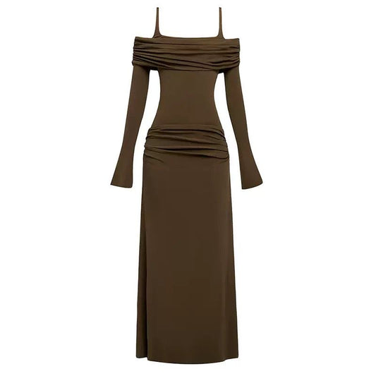 Off-shoulder maxi dress with ruched details