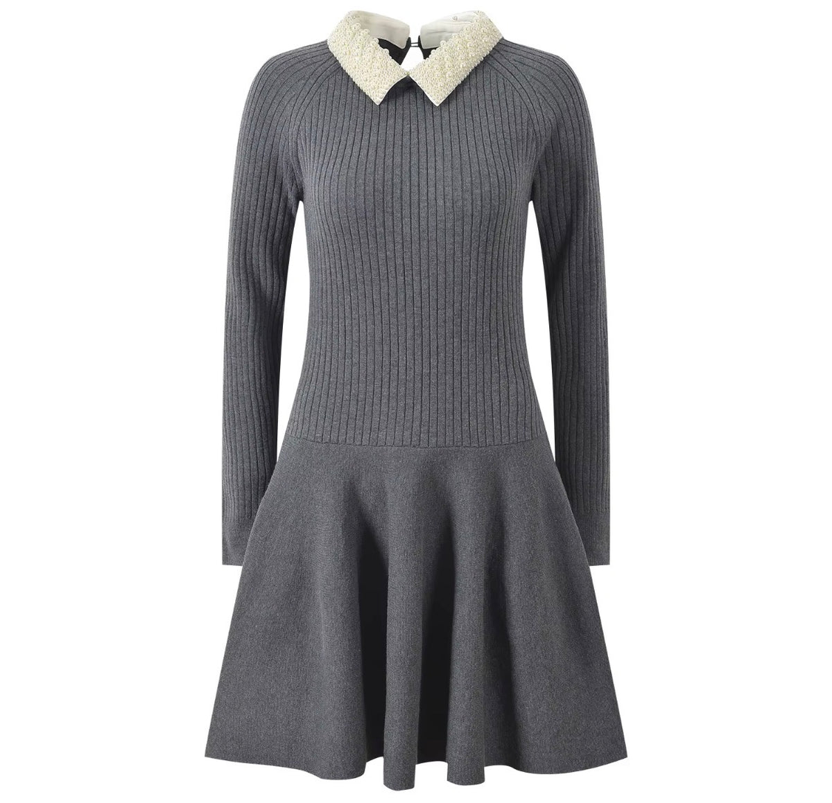 Pearl Collar Ribbed Knit Dress
