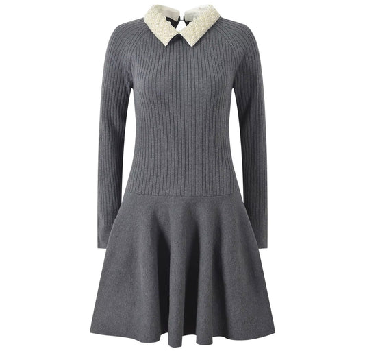Pearl Collar Ribbed Knit Dress