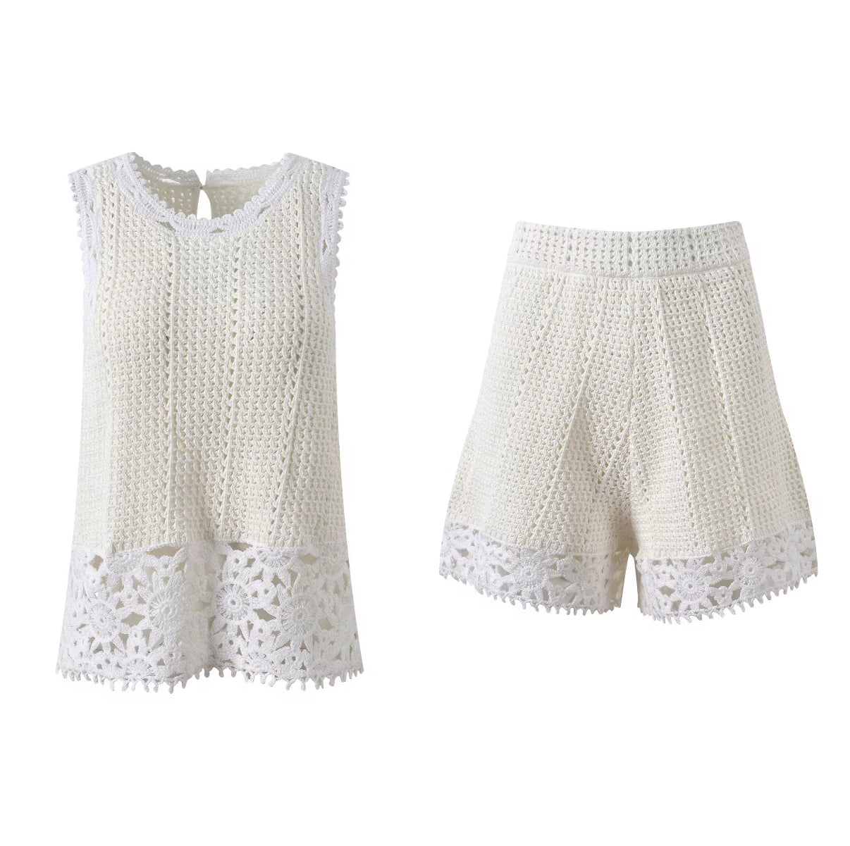 White Crochet Two-Piece Summer Set