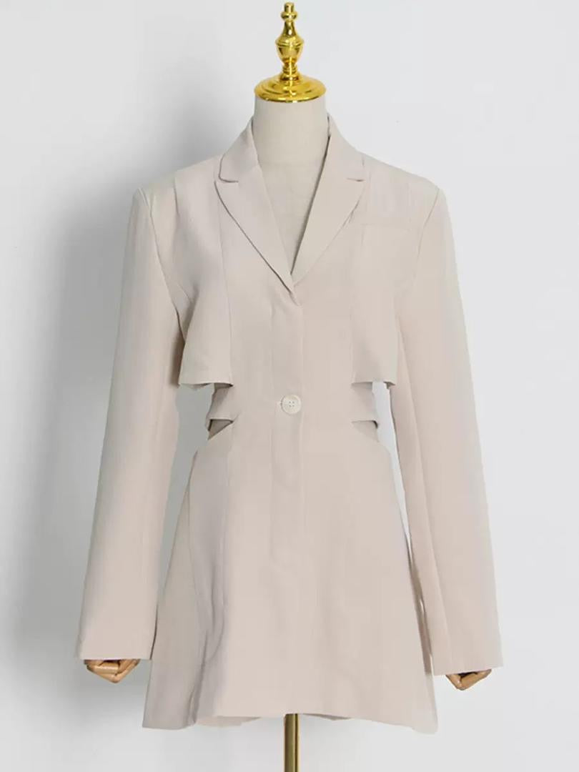 Tailored Blazer Dress with Single Button and Waist Cut-Outs