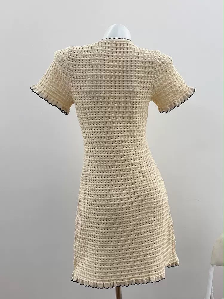 Beige Crochet Ruffle Mini Dress