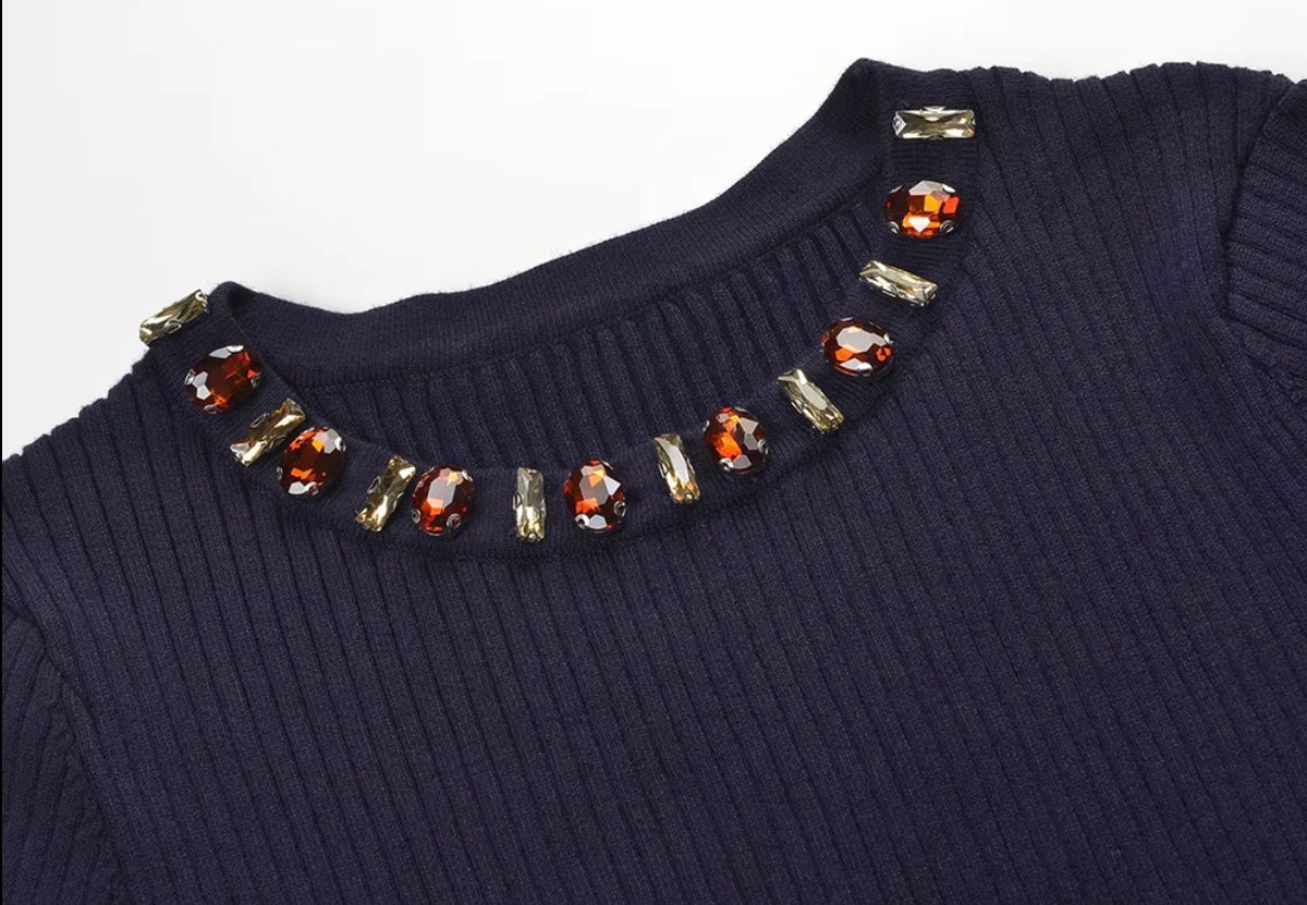 Jewel Neck Peplum Knit Top