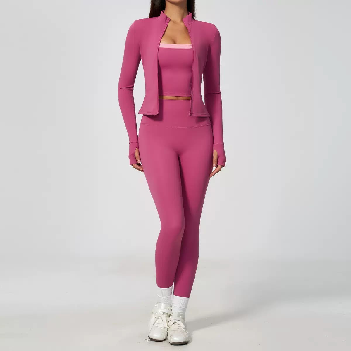 Zip-Up Activewear Three-Piece Set