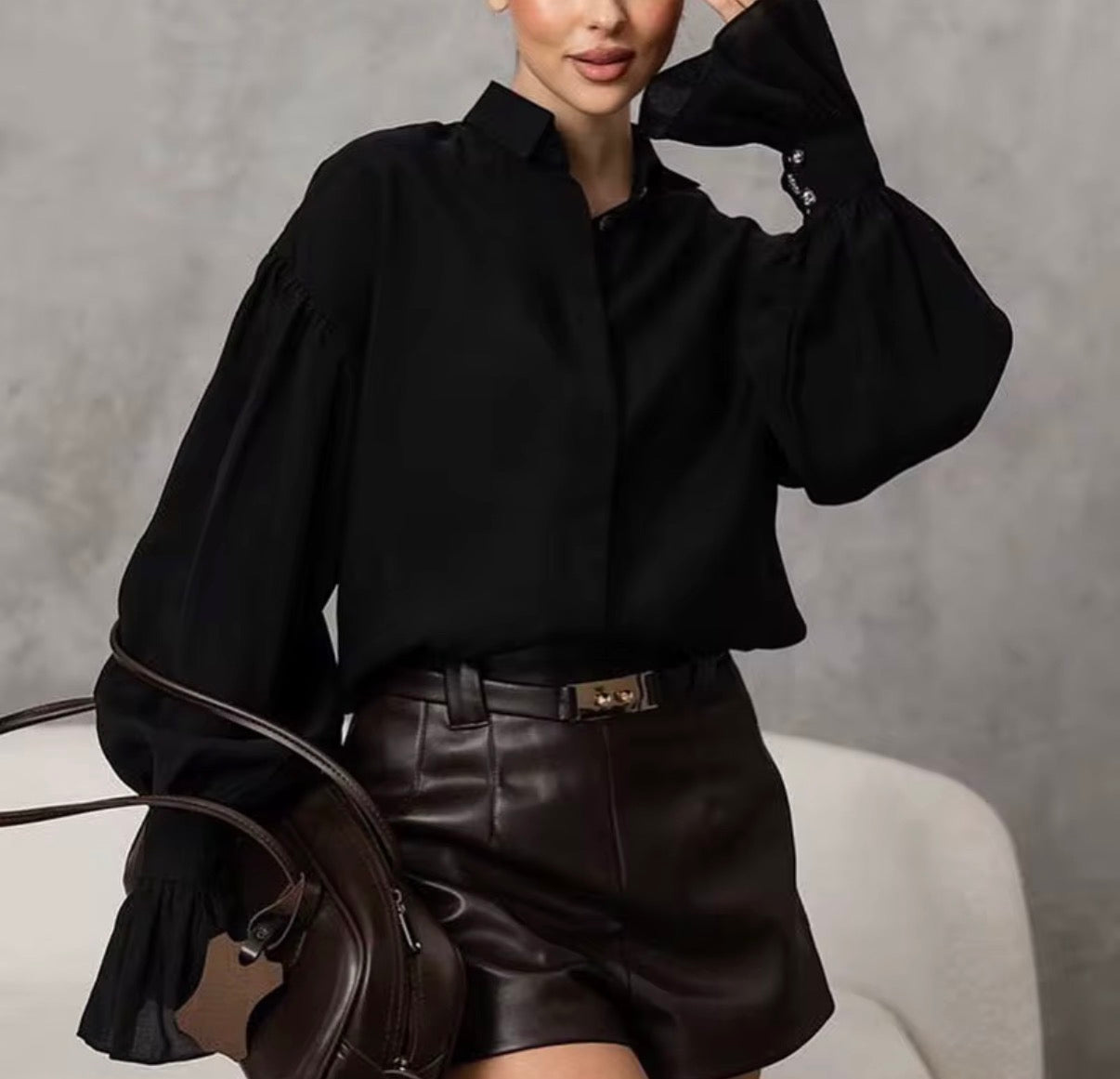 Long Sleeve Sheer Button-Up Blouse