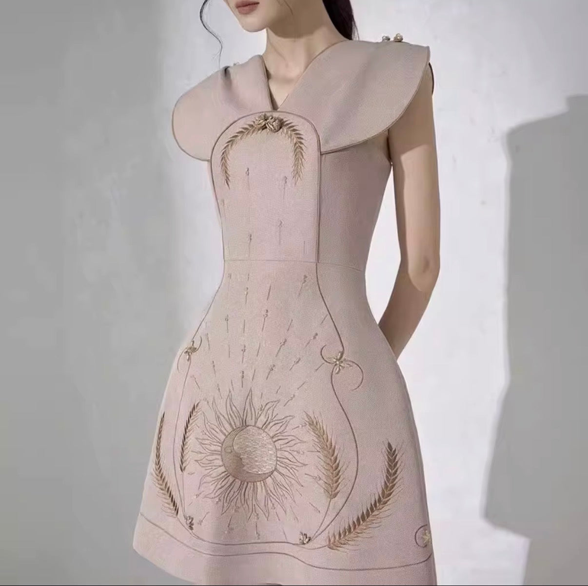 Celestial Sun Embroidered Sculpt Mini Dress