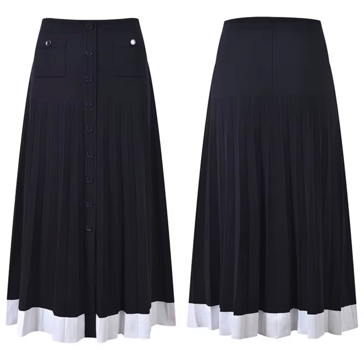 Monochrome Buttoned Vest & Pleated Skirt Set