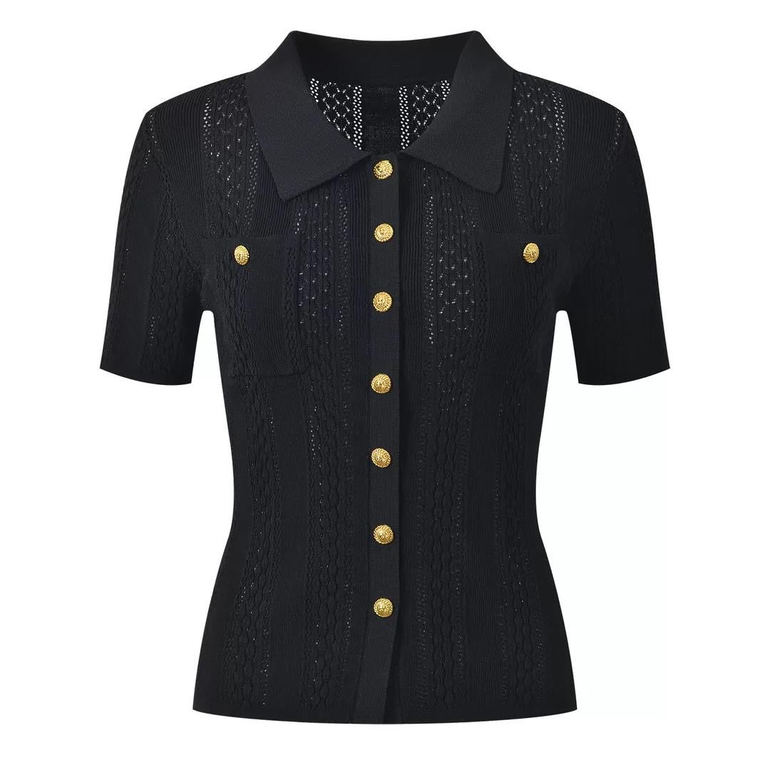 Chic Buttoned Knit Polo Top
