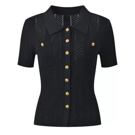 Chic Buttoned Knit Polo Top