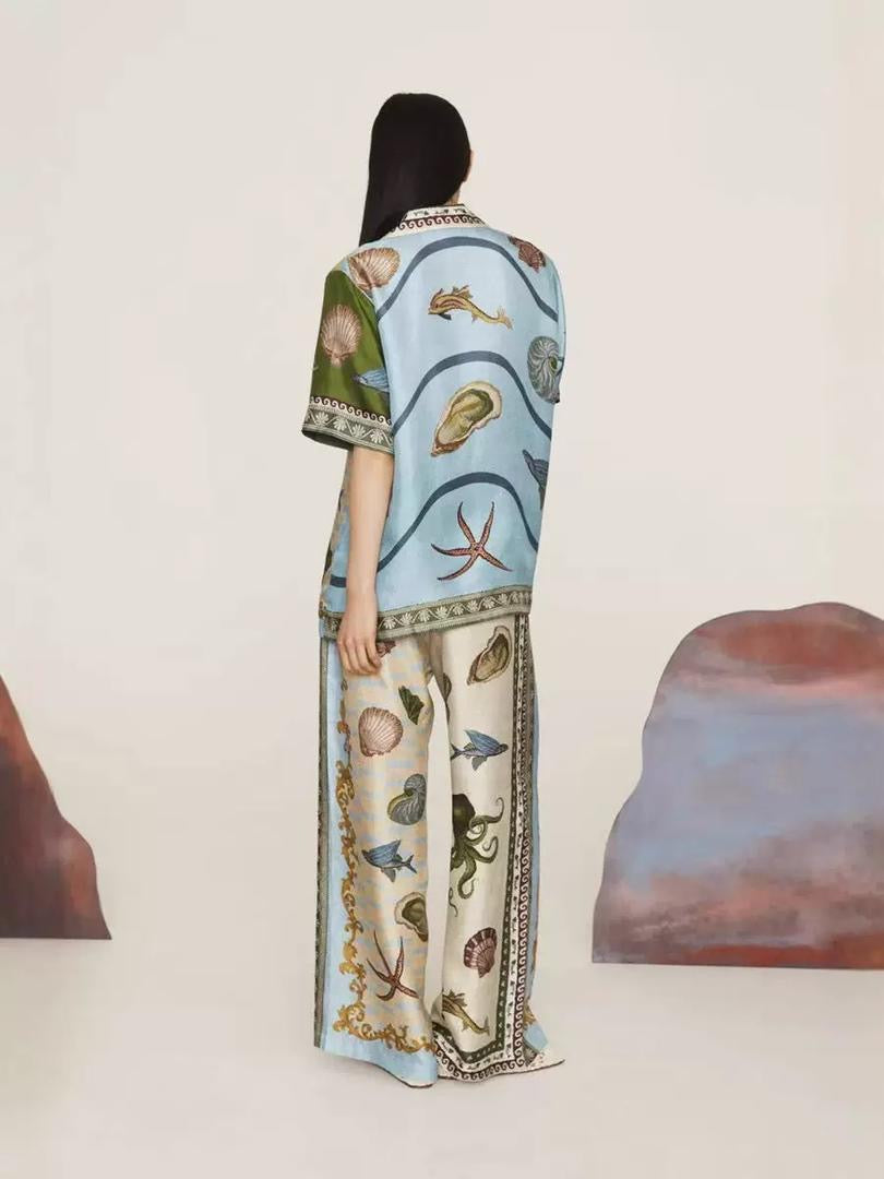 Ocean Print Shirt & Pants Set