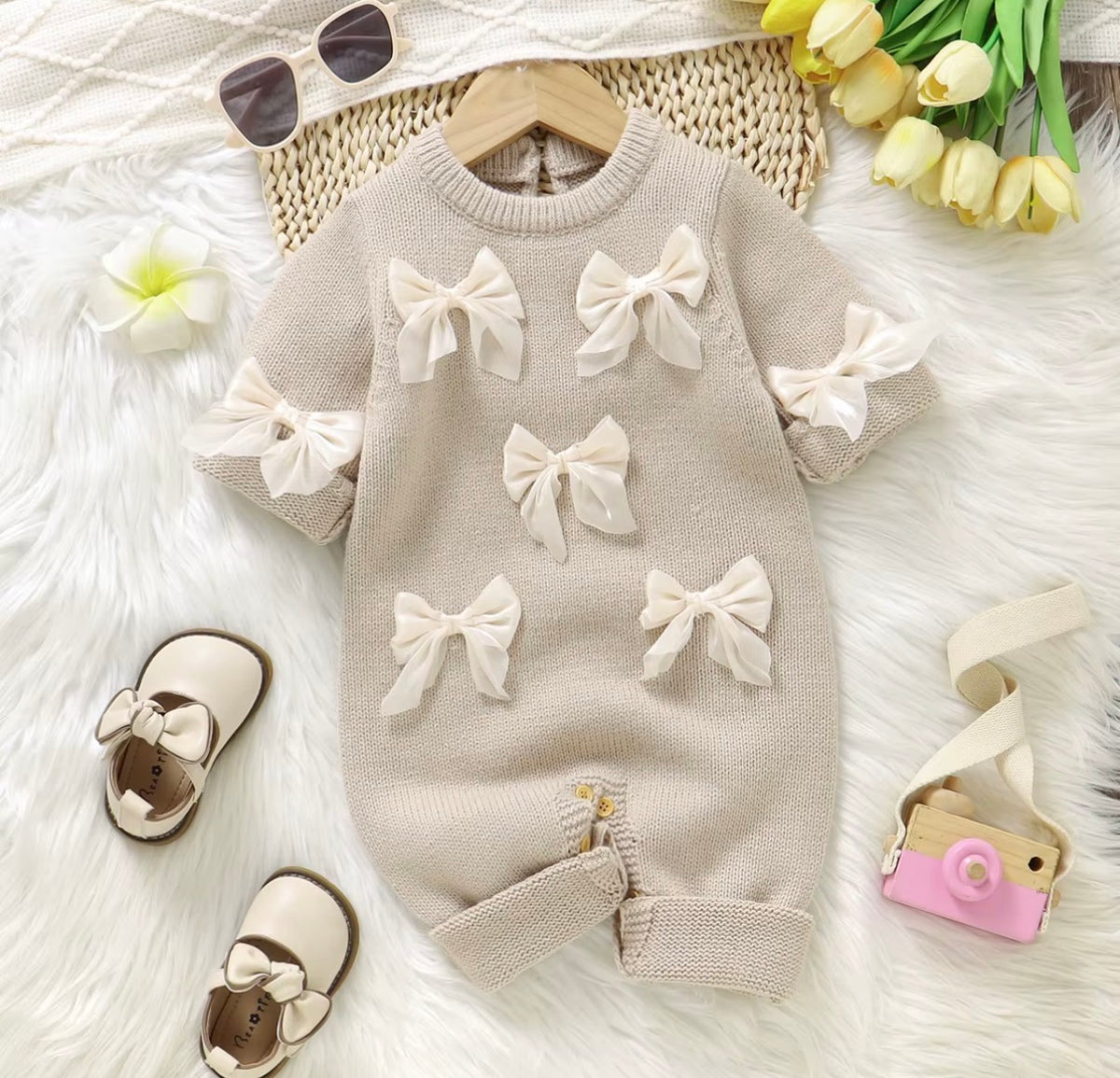 Ivory Bow Knit Romper