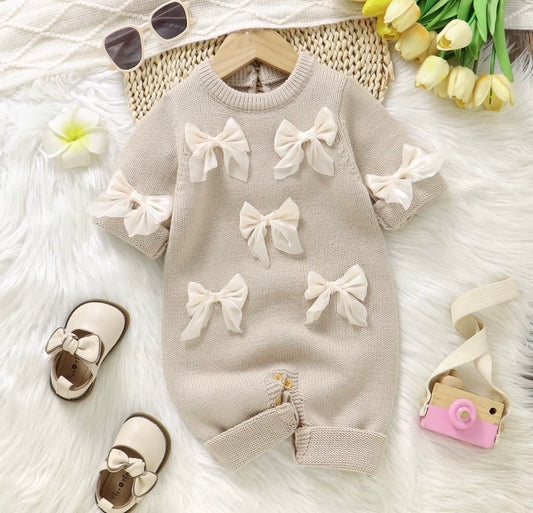 Ivory Bow Knit Romper