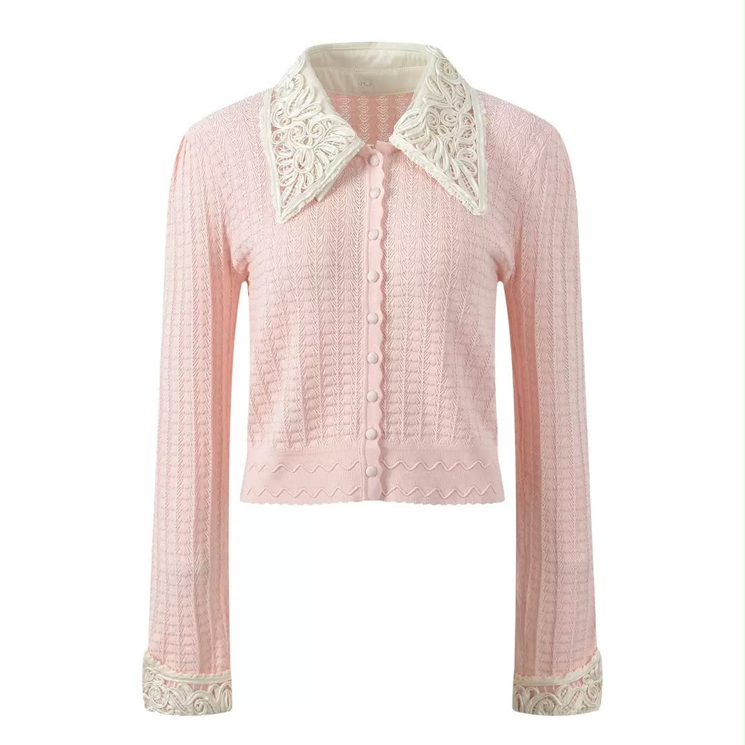 Élise Lace-Collar Knit Cardigan