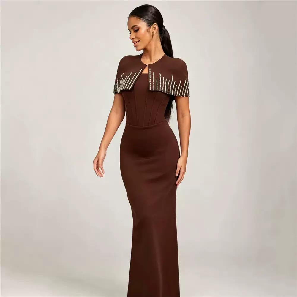 Embellished Cape Maxi Dress