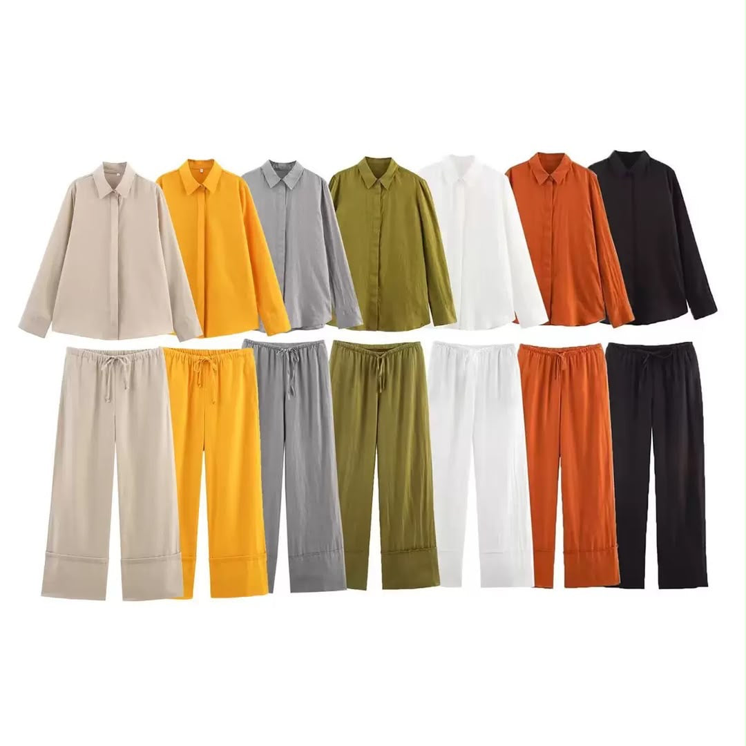 Classic Shirt & Wide-Leg Pants Set