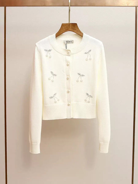 Pearl Bloom Knit Cardigan – Ivory