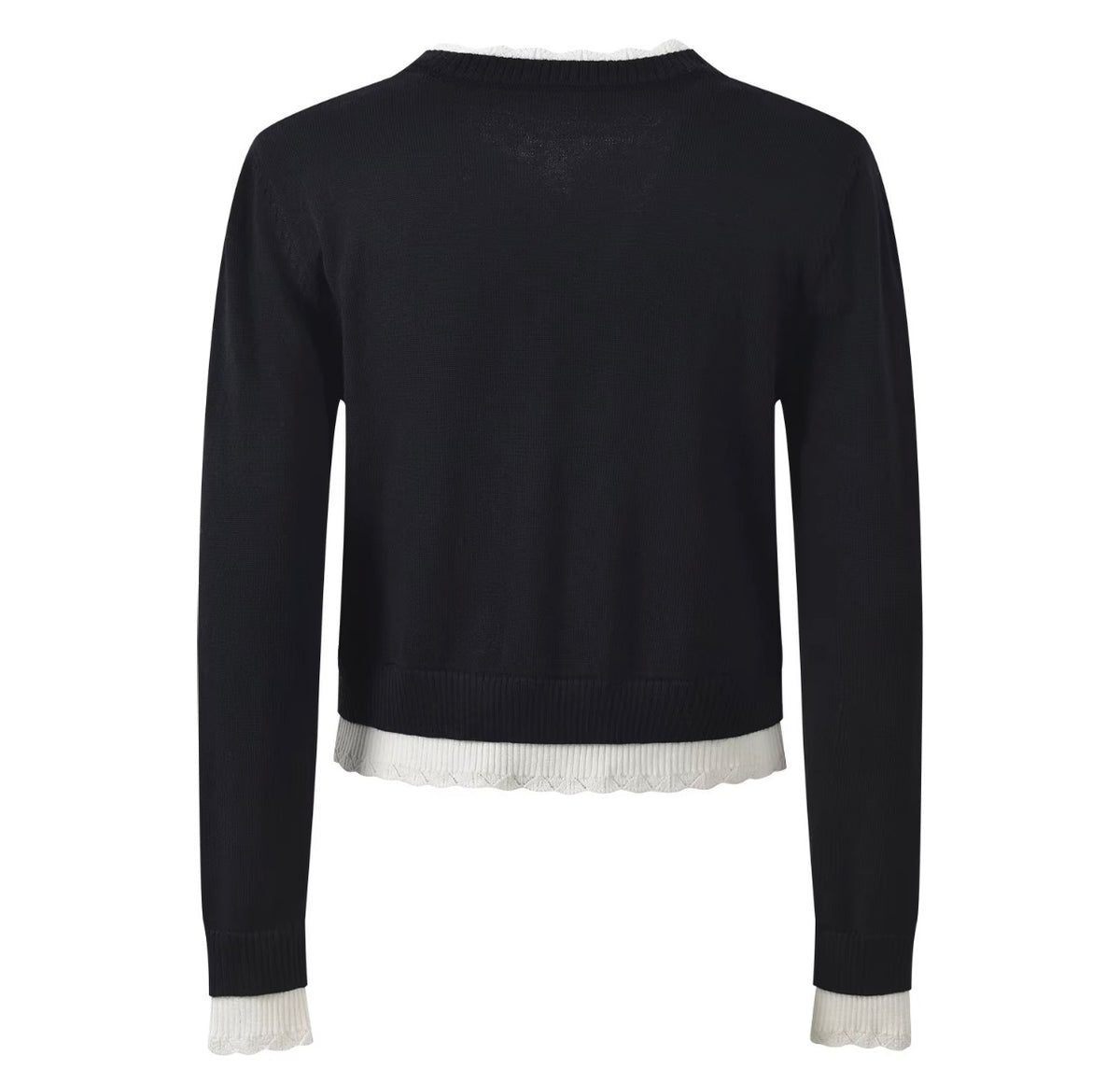 Pearl Embellished Contrast Knit Cardigan