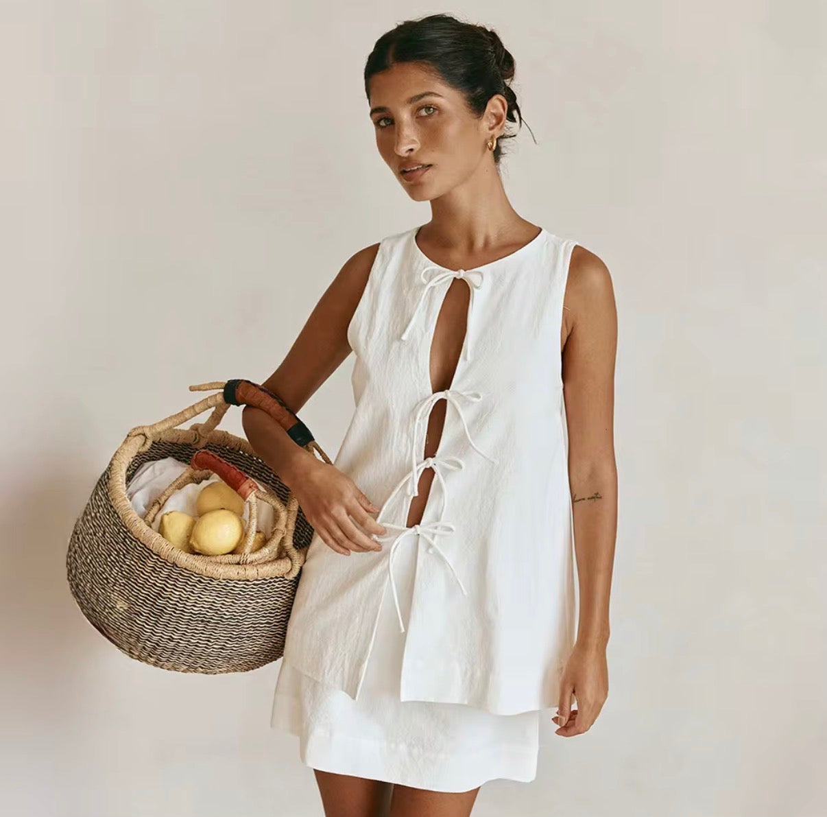 Ivory Tie-Front Layered Mini Set