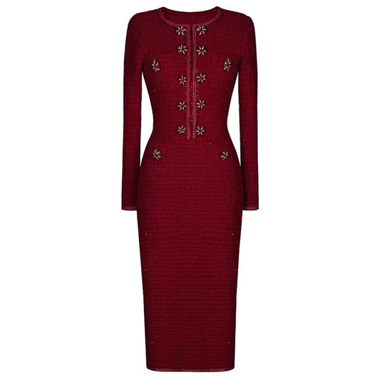 Embellished Tweed Midi Dress