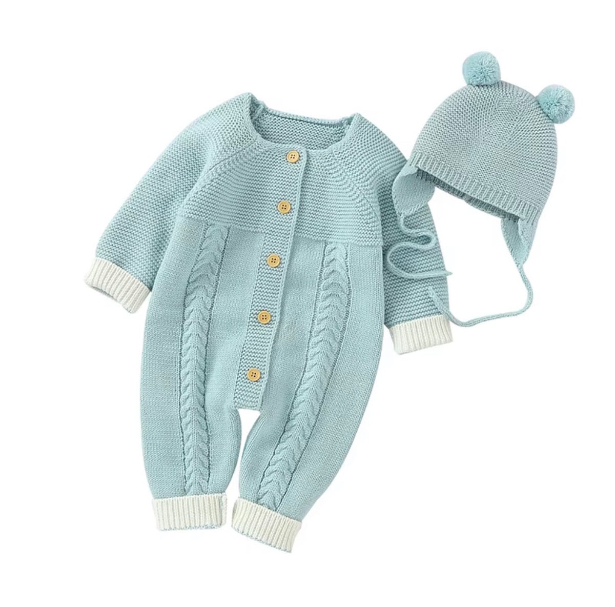 Teddy Cable Knit Baby Romper Set
